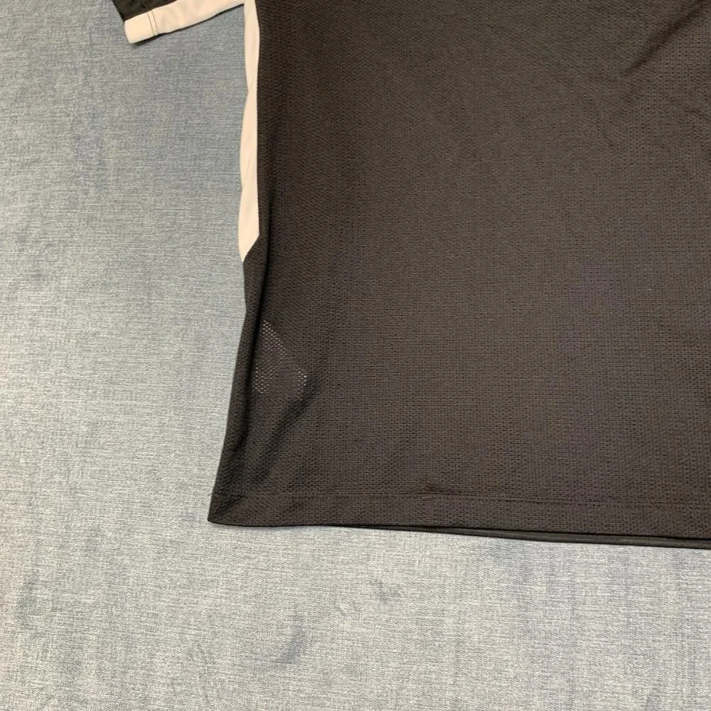 Nike Dri Fit T-Shirt Mens Large Black Striped Raglan Sleeve V Neck Swoosh Logo